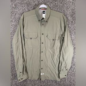 North Face Mens M Beige Fishing Shirt Button Up Nylon Shell Hiking Mesh Lined